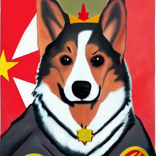 Image similar to corgi dog as communist dictator painting, soviet propagandy style