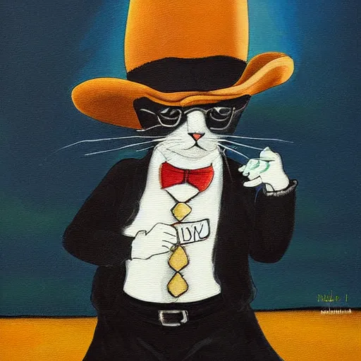 Image similar to a painting of a hasidic humanoid cat doing breakdance for money by miyazaki