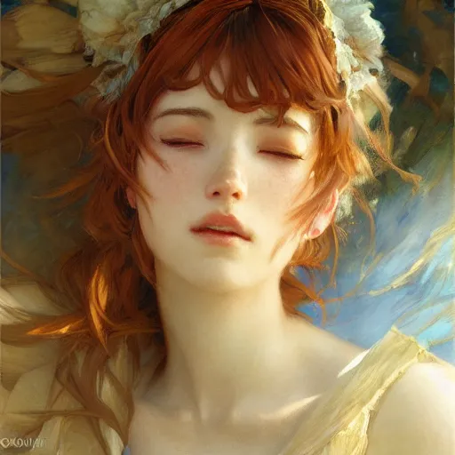 Prompt: detailed portrait of anime girl sarah, closed eyes, natural light, painting by gaston bussiere, craig mullins, j. c. leyendecker