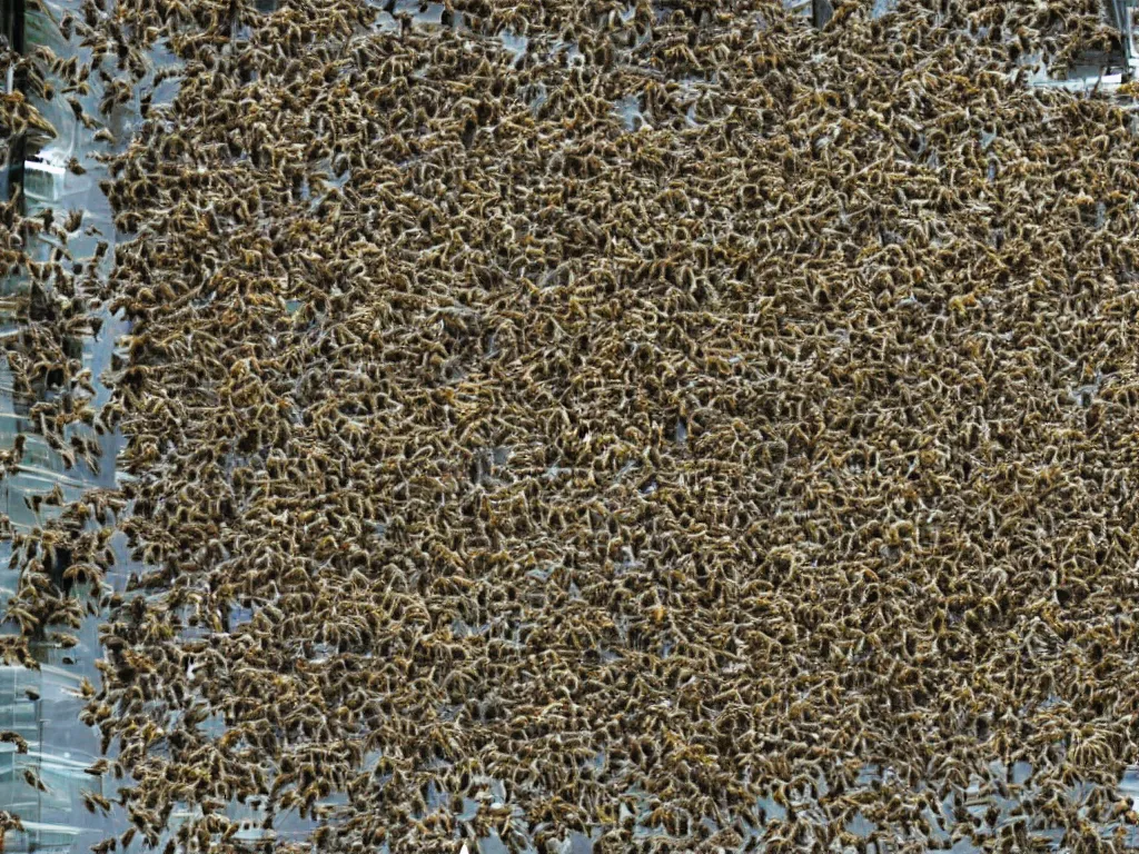 Image similar to swarm of bee's. infestation in the city