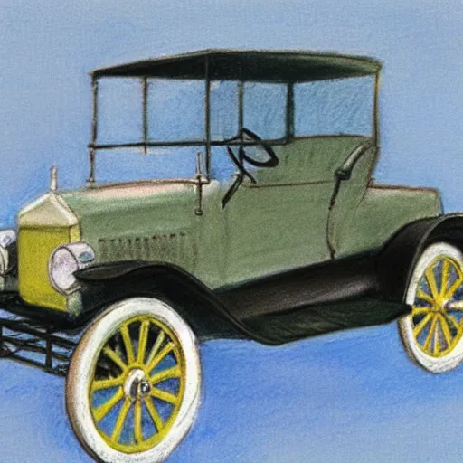 Image similar to a pastel sketch of a ford model t