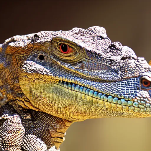 Prompt: close up of a goanna lizard dinosaur theropod