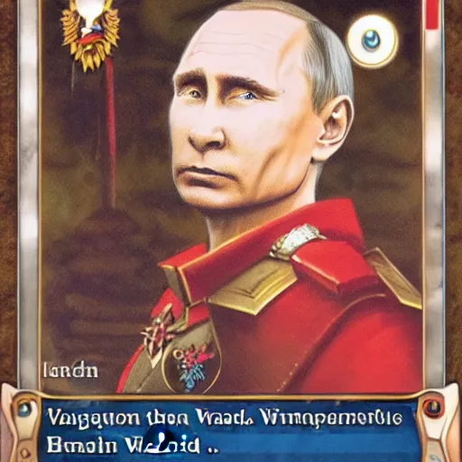 Prompt: a magic the gathering card, depicting vladimir putin as a wizzard, 8 k