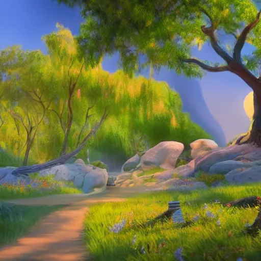 Image similar to ultra detailed and realistic painting of the life after death inspired by very beautiful cute and colored disney movie backgrounds, rendered in 8 k unreal engine