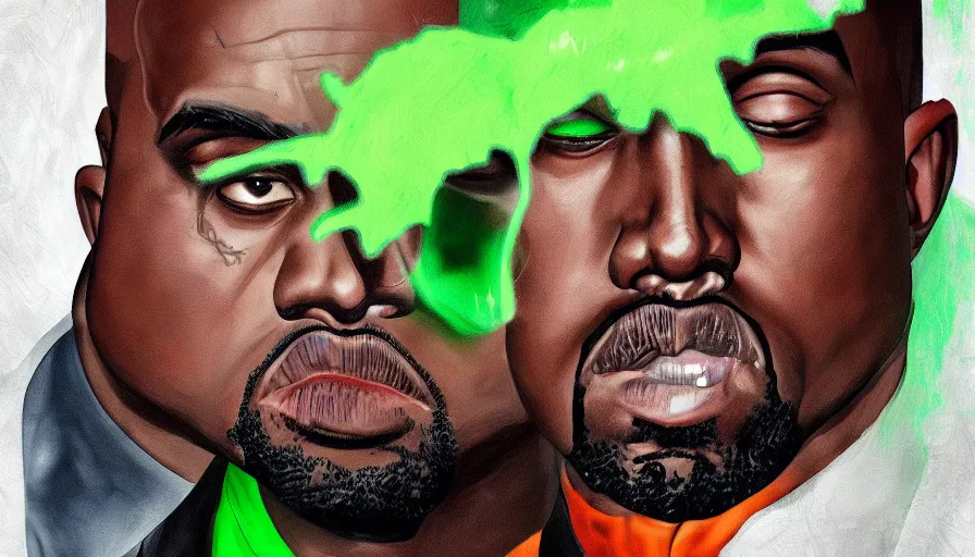 Prompt: Digital painting of Kanye West as the Riddler, hyperdetailed, artstation, cgsociety, 8k