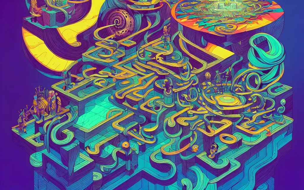 Image similar to twisted turn of fate abstraction, centered award winning ink pen illustration, isometric abstract illustration by dan mumford, edited by craola, technical drawing by beeple and tooth wu, tiny details by artgerm and watercolor girl, symmetrically isometrically centered