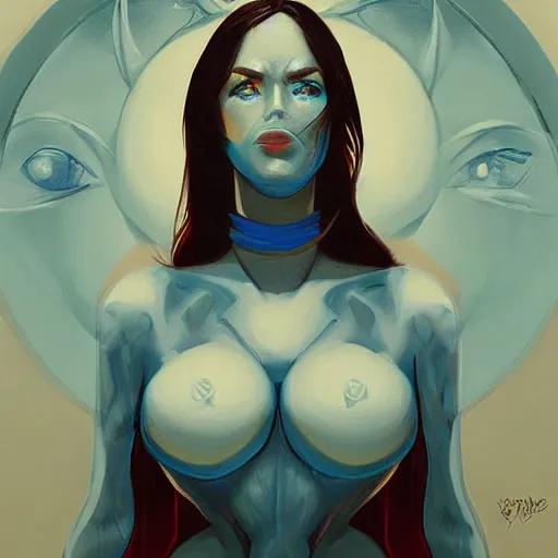 Image similar to A symmetrical blue woman in the style of Peter Mohrbacher