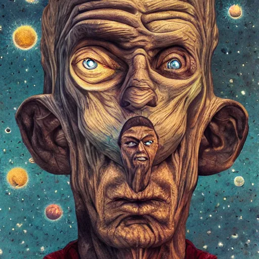 Image similar to a little time and a lot of space stands a man with infinite faces, 4 k, high level of detail, surrealism