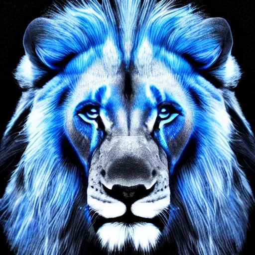 Prompt: blue lion black background