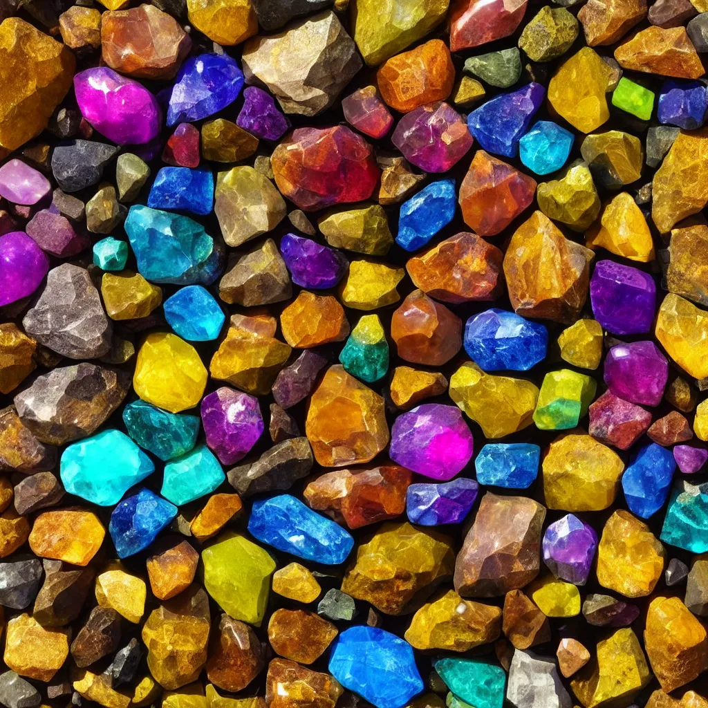 Prompt: high quality 4 k colourful texture of gemstones on yellow background, beautiful aged and rustic finish, blender design assets, 3 d, photo - realostic, high poly, 3 0 0 dpi, 8 k render, ue marketplace, unreal engine 5, volumetric lighting, realistic shadows,
