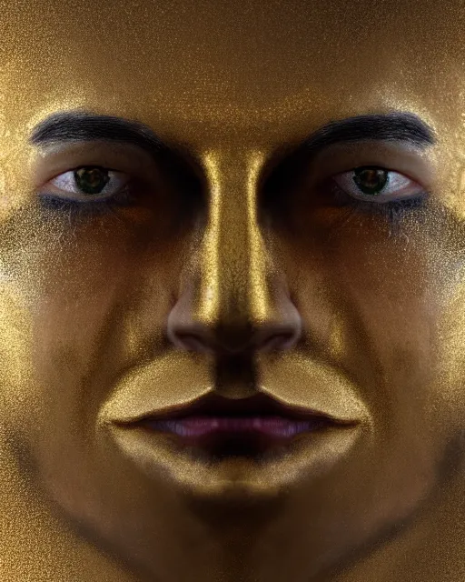 Image similar to realistic portrait of a man, dark art, gold, silver ornaments, facing camera, photo realistic, detailed, 1 4 5 0, delicate, hyper realism, ultra realistic, 8 k