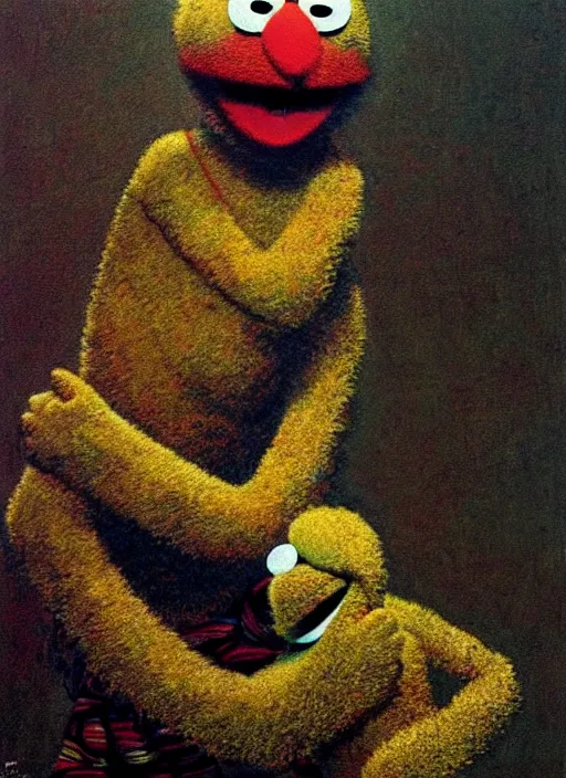 Image similar to beksinski sesame street