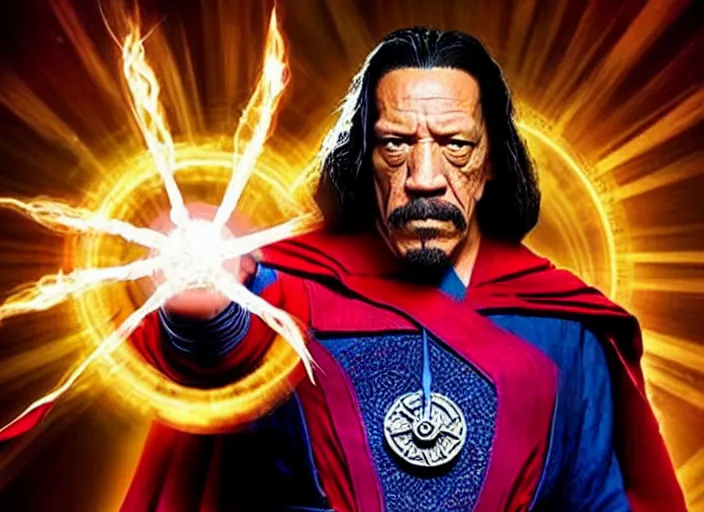 Image similar to film still of danny trejo as dr strange using magic in multiverse of madness, 8 k