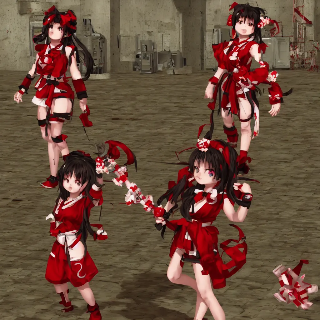 Prompt: Reimu Hakurei from Touhou Project In DOOM 2, highly detailed, 8k,