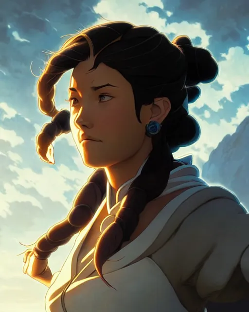 Image similar to korra from the legend of korra, character portrait, portrait, close up, concept art, intricate details, highly detailed by greg rutkowski, michael whelan and gustave dore