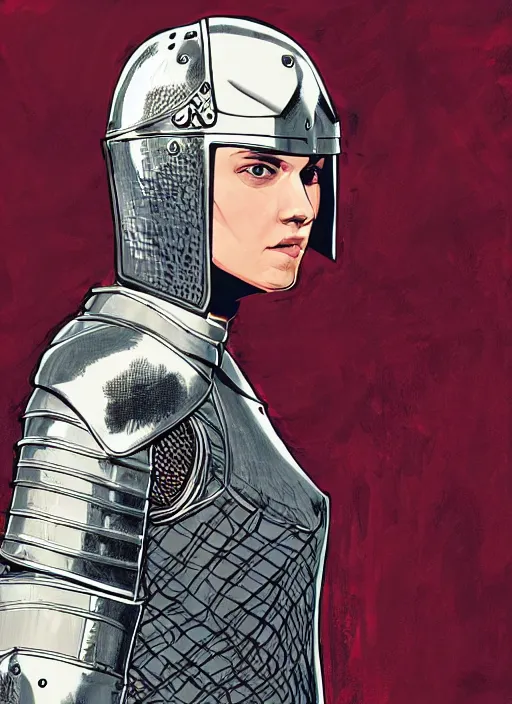 Image similar to a tomboy female knight wearing medieval armor. knight tomboy. art by martin ansin, martin ansin artwork. portrait.