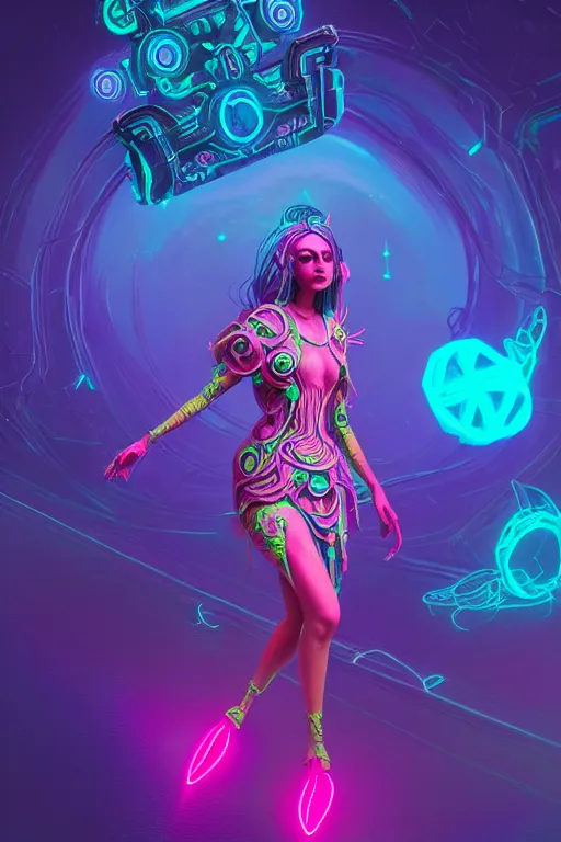 Prompt: void goddess wearing a dress made of neon, surreal, 4 k, unreal engine, octane render, simon stalenhag, d & d, fantasy, intricate, elegant, highly detailed, digital painting, artstation, concept art, matte, sharp focus, illustration, hearthstone, art by artgerm and greg rutkowski