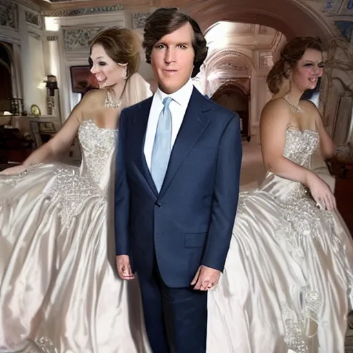 Image similar to tucker carlson, dressed like a princess
