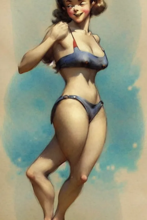 Image similar to (((((1950s adventure bikini girl character illustration. muted colors.))))) by Jean-Baptiste Monge !!!!!!!!!!!!!!!!!!!!!!!!!!!