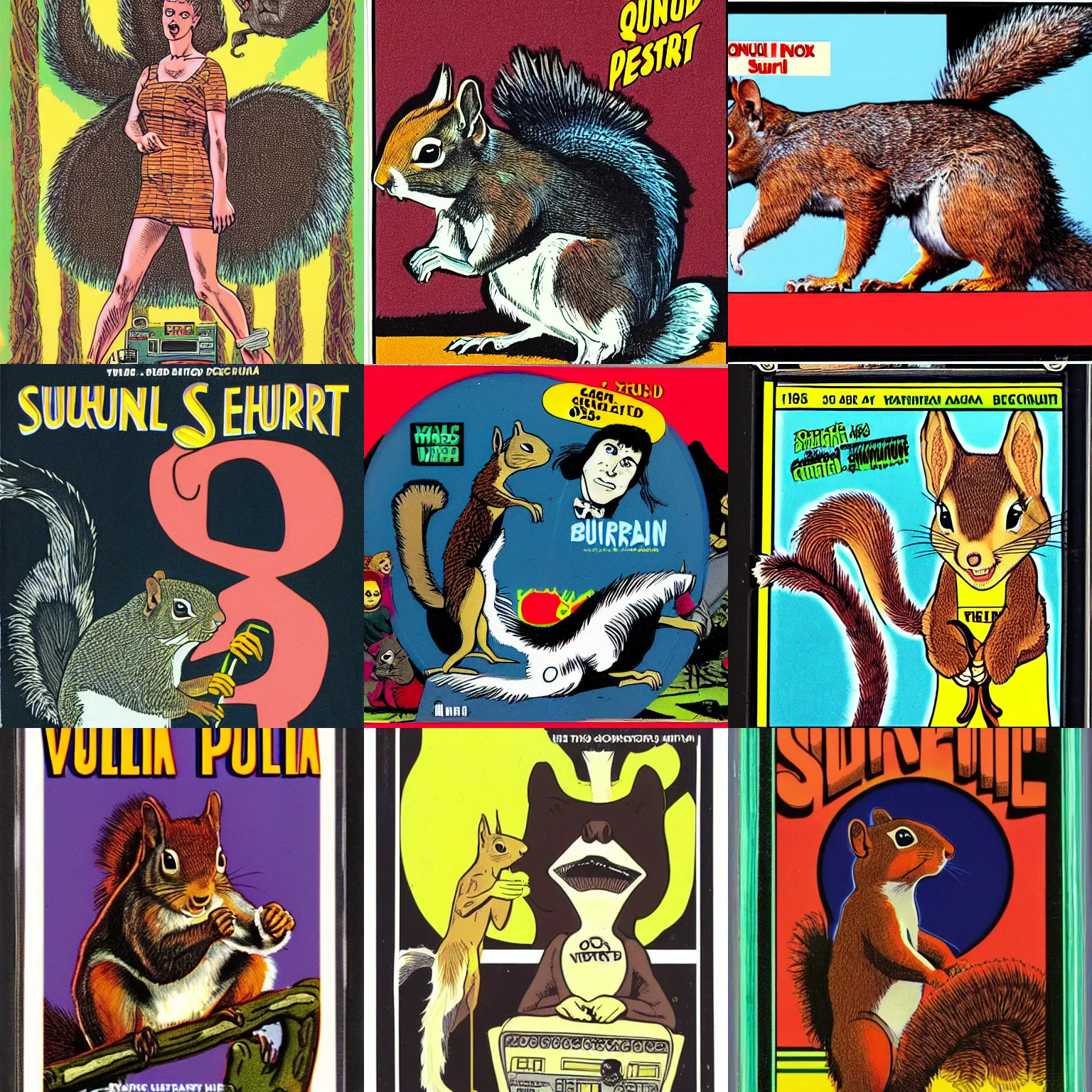 Prompt: photo of a vhs tape squirrel people ( 1 9 8 3 ), the cover art is by brian bolland, 3 5 mm photo