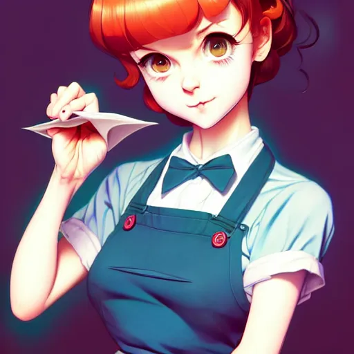 Image similar to a cute devout christian ditsy psychotic waitress mocks you, art by ilya kuvshinov and lois van baarle and ross tran, range murata, artgerm, norman rockwell, andy warhol, digital art, highly detailed, intricate, sharp focus, trending on artstation hq, deviantart, pinterest, ue 5, 4 k uhd img