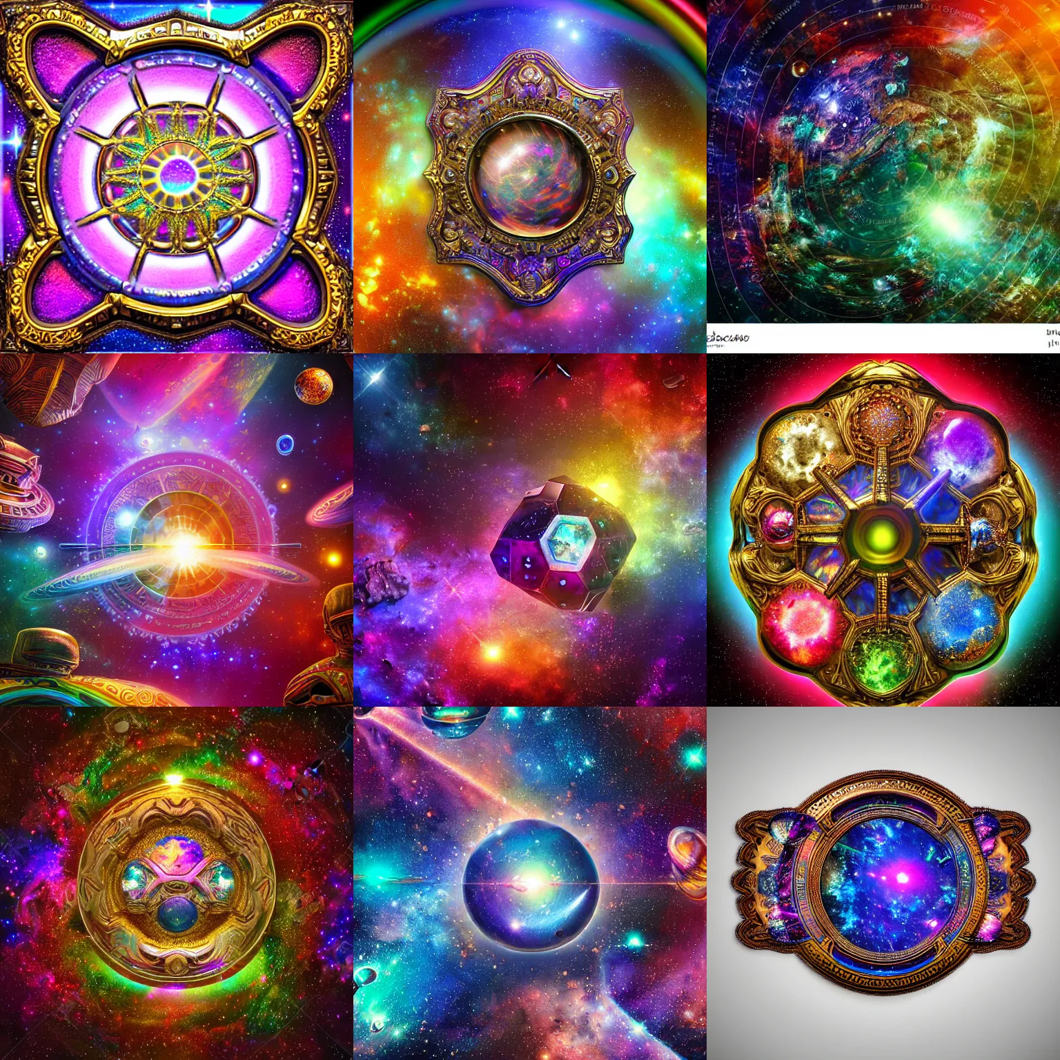 Prompt: 4 d intricate technological artifact treasure from another galaxy with high quality glistening beautiful colors, rich moody atmosphere, reflections, specular highlights, omnipotent, realistic detailed background iridescent cosmic gems, ornate, colourful 3 d crystals and gems