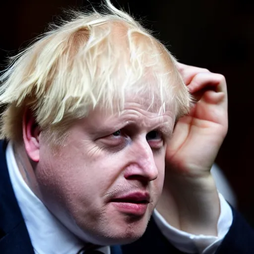 Prompt: boris johnson covered in milkshake, very sad and angry hd press conference