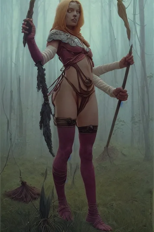 Prompt: mystic warrior, attractive female, character design, painting by steve ellis, alex grey, greg rutkowski, carl larsson, tom of finland