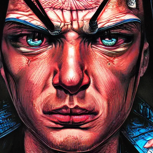 Image similar to portrait closeup of crazy eminem, symmetrical, by yoichi hatakenaka, masamune shirow, josan gonzales and dan mumford, ayami kojima, takato yamamoto, barclay shaw, karol bak, yukito kishiro