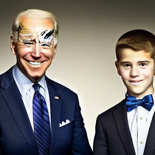 Image similar to A portrait photo of joe biden teams up with a teenage joe biden, perfect faces, 50 mm, award winning photography