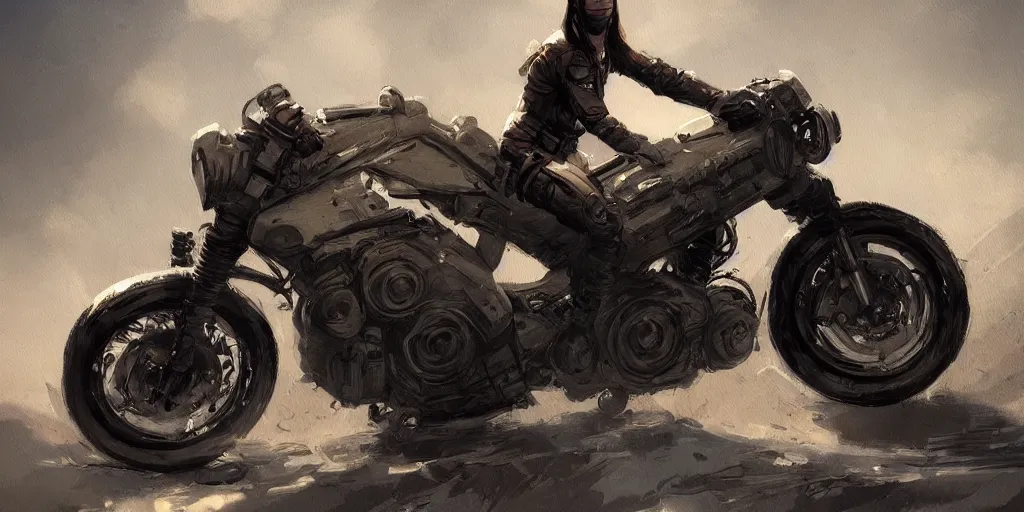 Image similar to a painting of a motorcycle trending on artstation in the style of greg rutkowski and akira