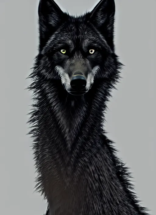 Prompt: A black Wolf sitting, highly detailed, artstation, matte, sharp focus
