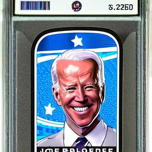 Prompt: holographic joe Biden baseball card