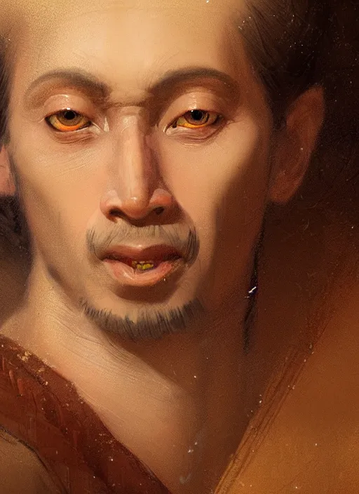 Prompt: a beautiful closeup shot from a fantasy film of a humanoid linsang wearing a loose tunic. an anthropomorphic linsang. portrait. joseph ducreux, greg rutkowski.