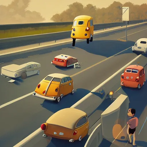 Image similar to goro fujita ilustration a volkswagen full of people on the highway, painting by goro fujita, sharp focus, highly detailed, artstation