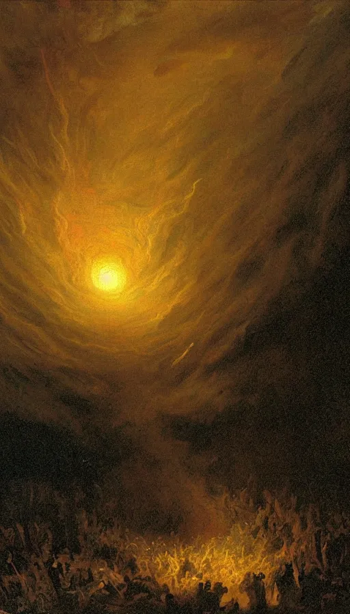 Image similar to a storm vortex made of many demonic eyes and teeth, by albert bierstadt,