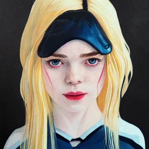 Prompt: Elle Fanning in Edge of Tomorrow picture by Sachin Teng, asymmetrical, dark vibes, Realistic Painting , Organic painting, Matte Painting, geometric shapes, hard edges, graffiti, street art:2 by Sachin Teng:4
