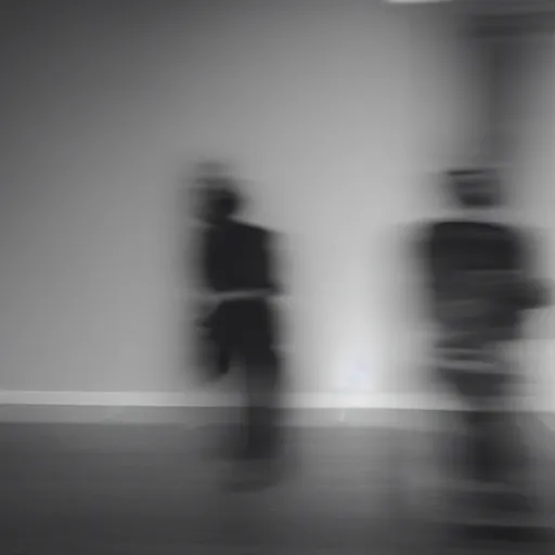 Image similar to an abstract photograph of two male shadowy figures, motion blur, 35 mm, black-and-white