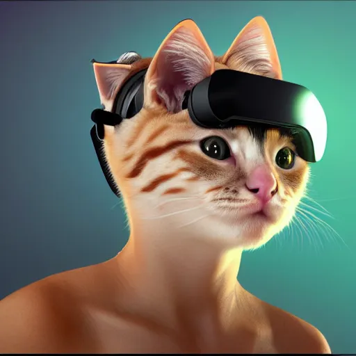 Image similar to crypto trading lyoki kitten from the future, wearing a cool vr headset 8 k hyperrealistic, trending on artstation