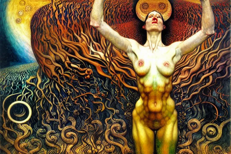 Image similar to Divine Chaos Engine by Karol Bak, Jean Delville, William Blake, Gustav Klimt, and Vincent Van Gogh, symbolist, visionary