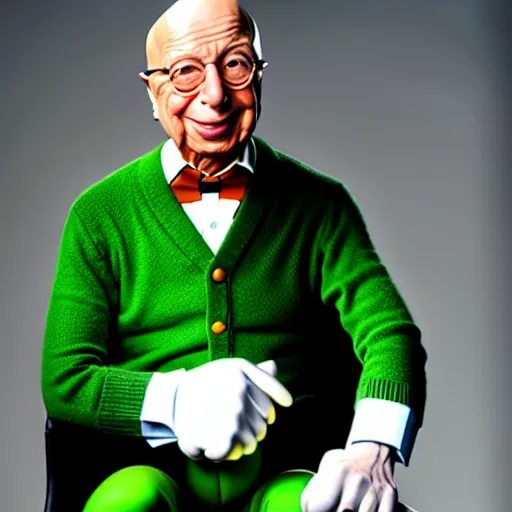 Image similar to uhd candid photo of hyperdetailed klaus schwab dressed as luigi. correct face, cinematic lighting, photo by annie leibowitz, and steve mccurry.