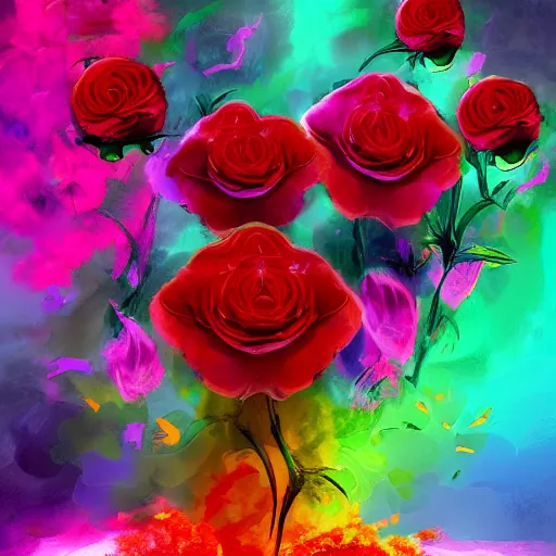 Image similar to Roses made of colorful smoke, digital art, stylized, award winning, artstation,