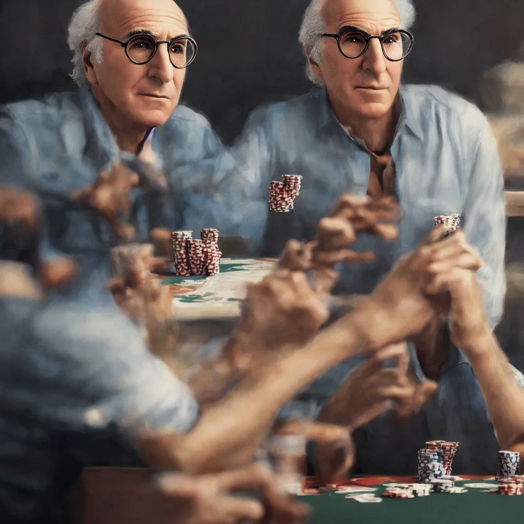 Image similar to portrait of larry david playing poker. intricate artwork, wlop, beeple. octane render, trending on artstation, greg rutkowski very coherent symmetrical artwork. cinematic, hyper realism, high detail, octane render, 8k