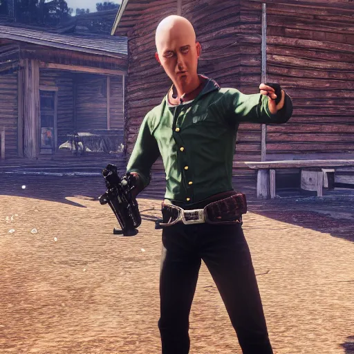 Prompt: an artistic portrait of one punch man holding gun in the red dead redemption 2 character art style, digital art, trending on artstation, behance, ray tracing x, wet reflections, unreal engine 5, intricate details, fantasy, hyper realism, humongous view, smooth, cinematic