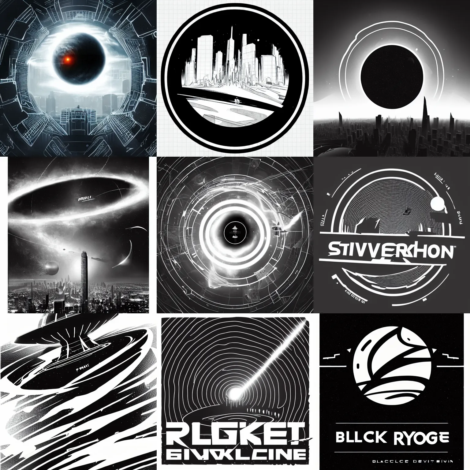 Prompt: concept art of png logo of black hole rising above city, city destroyed by shockwave, black hole with accretion disс, gravitational singularity, vector logo, sticker, black and white logo, ink drawing, contrast icon, by greg rutkowski, syd mead