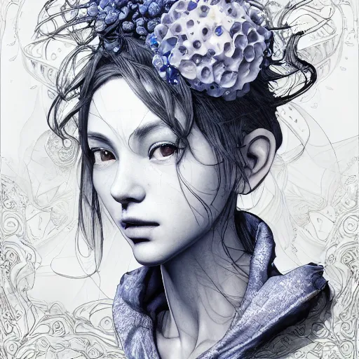 Image similar to the portrait of a blueberry that resembles an absurdly beautiful, graceful, elegant, sophisticated mature girl, an ultrafine hyperdetailed illustration by kim jung gi, irakli nadar, intricate linework, bright colors, octopath traveler, final fantasy, unreal engine 5 highly rendered, global illumination, radiant light, detailed and intricate environment