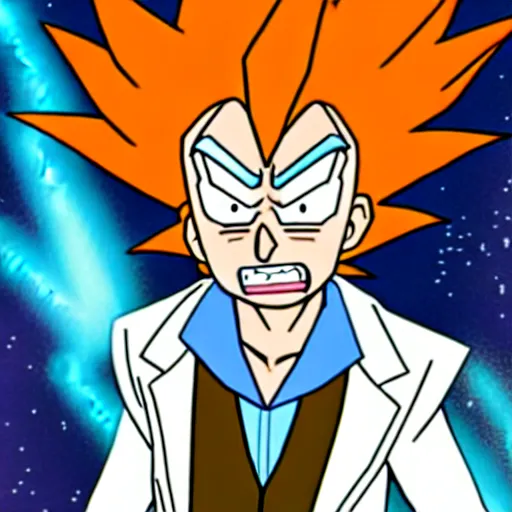 Image similar to rick sanchez of rick & morty going super saiyan