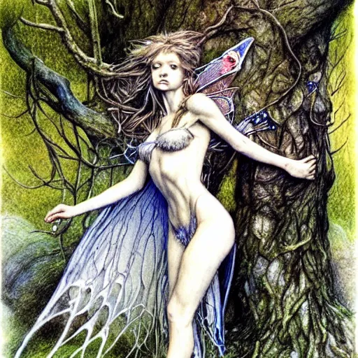 Image similar to fairy of the forgotten wood. highly detailed, hyper detailed, art by alan lee