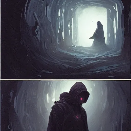 Image similar to a man in a black hoodie coming back home from a portal through the multiverse, vintage comic, greg rutkowski