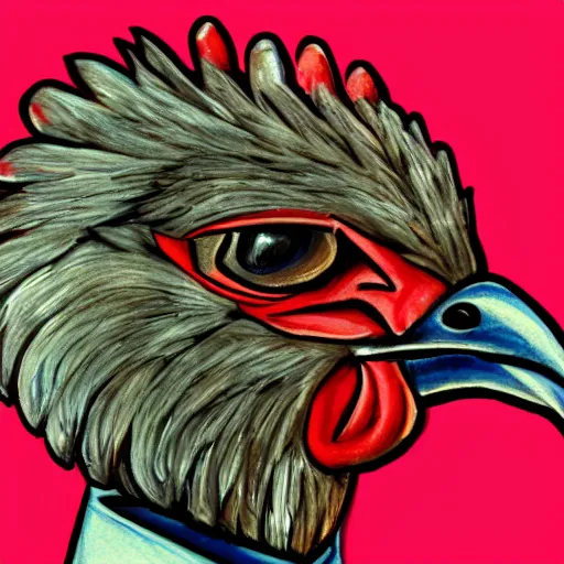 Image similar to a closeup portrait of an antropomorphic chicken wearing a suit, photorealistic